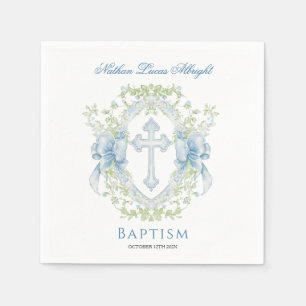 Servilleta De Papel Baptismo Cruzado Escudo Verde Niño