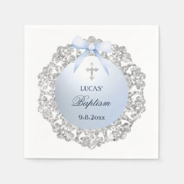 Servilleta De Papel Baptismo de armazón azul de Purpurina plateado