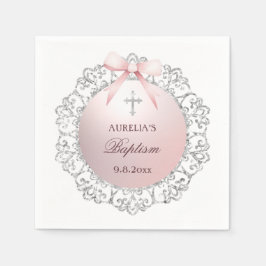 Servilleta De Papel Baptismo de armazón rosado con marco Purpurina pla