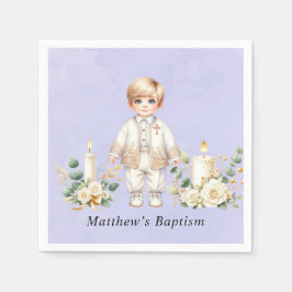 Servilleta De Papel Baptismo de chico de color morado claro