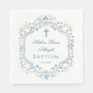Servilleta De Papel Baptismo de la Cruz Azul Escudo Botánico