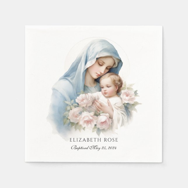 Servilleta De Papel Baptismo de los bebés Cristiando a María y Jesús (Anverso)