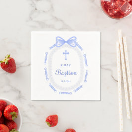 Servilleta De Papel Baptismo de marco de cinta azul de doblado