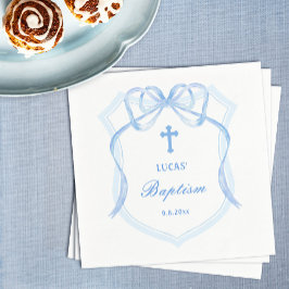 Servilleta De Papel Baptismo Escudo Blue Bow claro