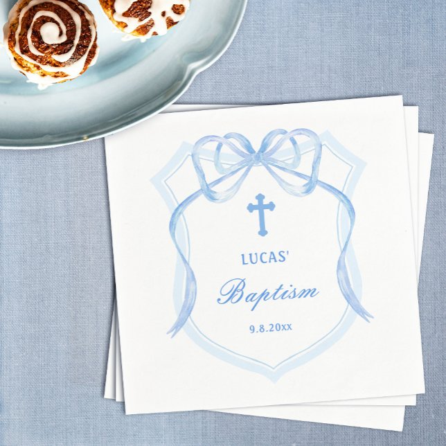 Servilleta De Papel Baptismo Escudo Blue Bow claro (Subido por el creador)