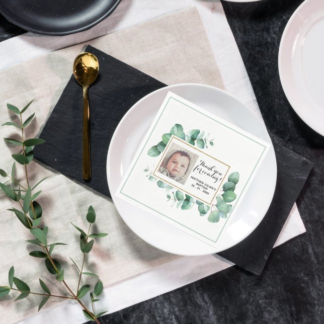 Servilleta De Papel Baptismo Eucalyptus Greenery Christening GRACIAS (Subido por el creador)