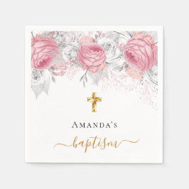 Servilleta De Papel Baptismo florines rosa guión de nombre elegante bl
