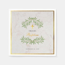 Servilleta De Papel Baptismo Marble Foliage Faux Relieve metalizado do