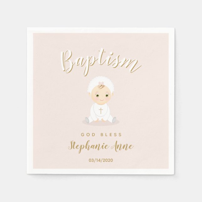 Servilleta De Papel Baptismo Niña Bebé con Bonnet (Anverso)
