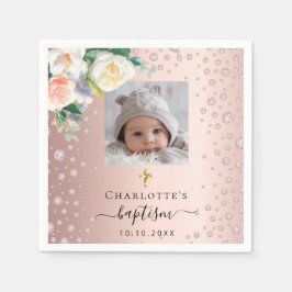 Servilleta De Papel Baptismo personalizado foto rosa florines chicas d