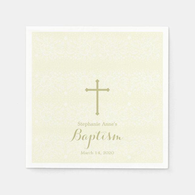 Servilleta De Papel Baptismo Sage Delicada Lace Floral (Anverso)