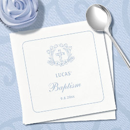 Servilleta De Papel Baptismo simple de la luz floral azul