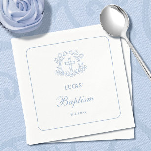 Servilleta De Papel Baptismo simple de la luz floral azul