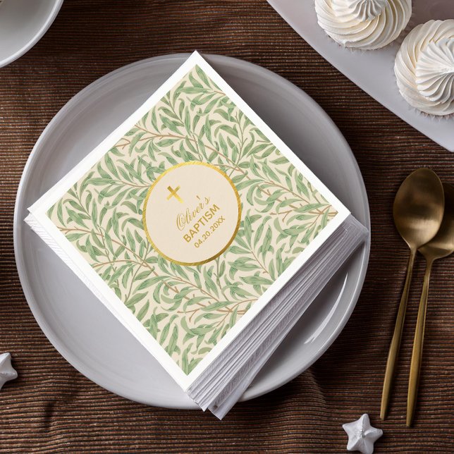 Servilleta De Papel Baptismo Verde Salta Faux Gold Willow Bough Morris (Subido por el creador)