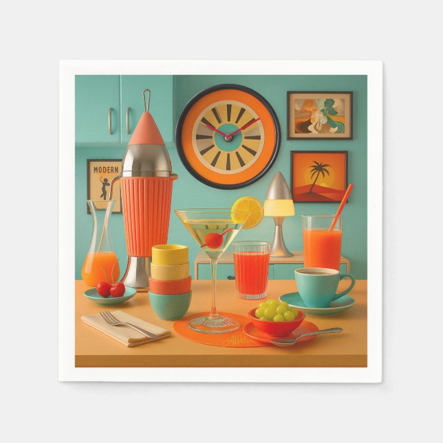 Servilleta De Papel Bar de desayunos Martini Retro Futurista Atómico (Anverso)