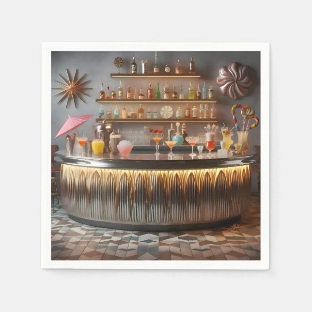 Servilleta De Papel Bar Fiesta atómico de mediados de siglo (Anverso)