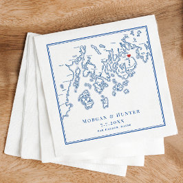 Servilleta De Papel Bar Harbour Maine Map Navy Elegant Wedding