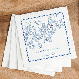 Servilleta De Papel Bar Harbour Maine Map Navy Elegant Wedding