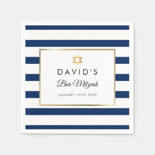 Servilleta De Papel Bar Mitzvah Azul Marino Blanco Raya Oro