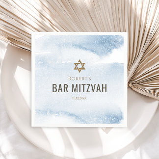 Servilleta De Papel Bar Mitzvah Azul Polvoriento Acuarela