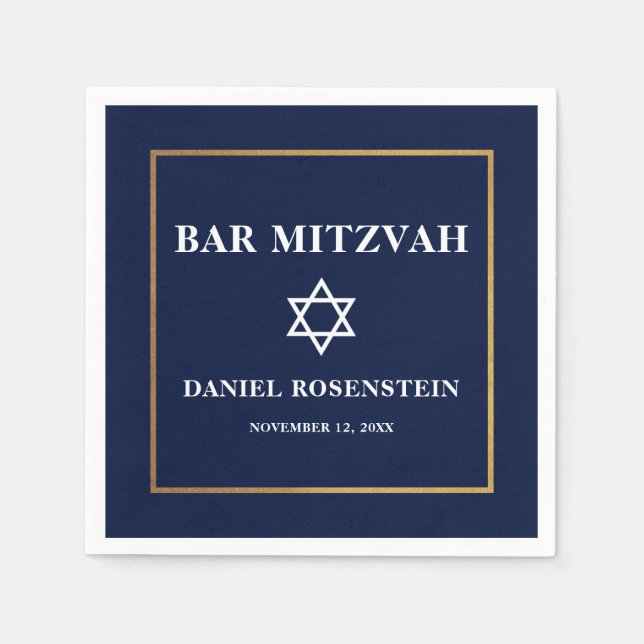 Servilleta De Papel Bar Mitzvah Blue and Gold (Anverso)
