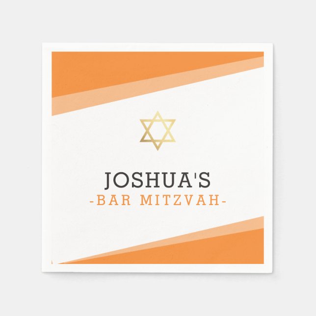 Servilleta De Papel BAR MITZVAH estrella simple moderno audaz naranja  (Anverso)
