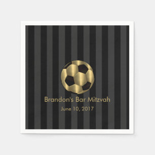 Servilleta De Papel Bar Mitzvah Gold y Black Soccer Ball