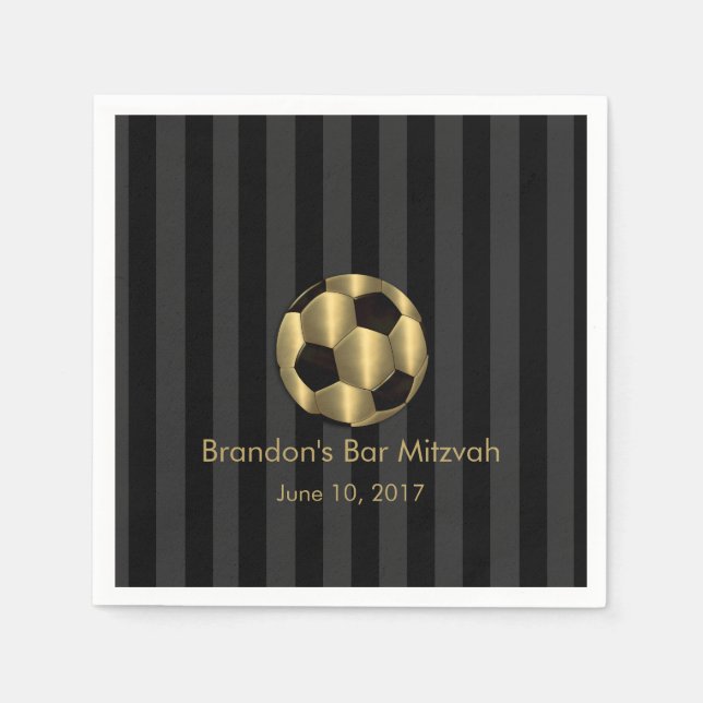 Servilleta De Papel Bar Mitzvah Gold y Black Soccer Ball (Anverso)