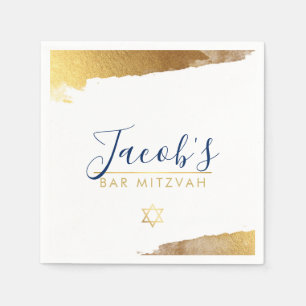 Servilleta De Papel BAR MITZVAH moderno lujoso dorado dorado azul mari