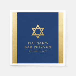 Servilleta De Papel Bar Mitzvah Navy Blue Gold Personalizado clásico 