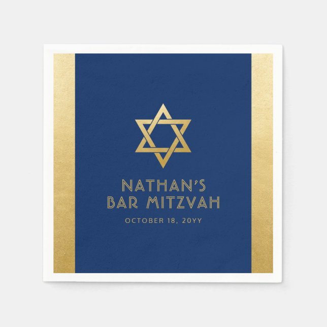 Servilleta De Papel Bar Mitzvah Navy Blue Gold Personalizado clásico m (Anverso)
