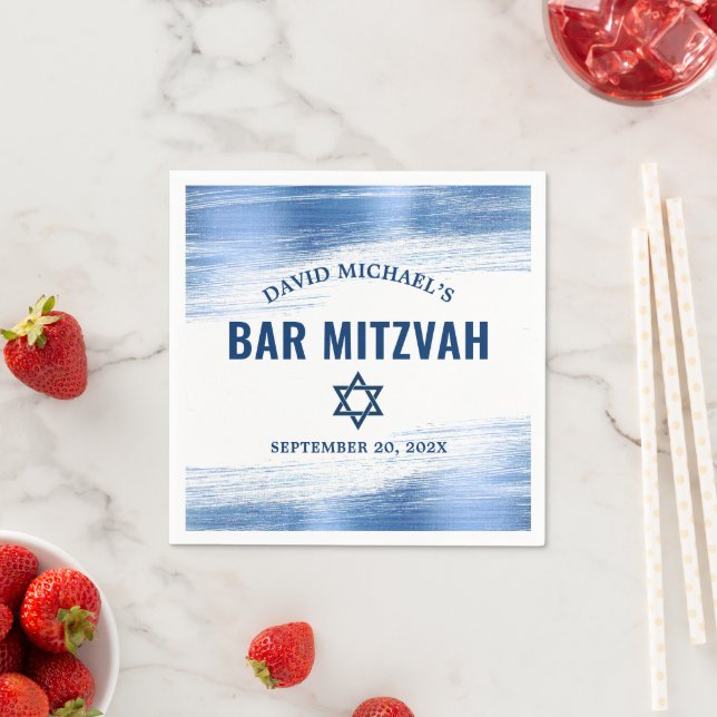 Servilleta De Papel Bar Mitzvah Navy Typography Blue Relieve metalizad (In situ)