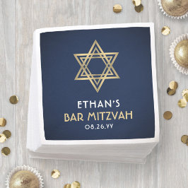 Servilleta De Papel Bar Mitzvah Star of David Navy Blue White and Gold