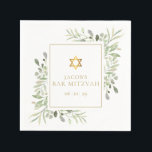 Servilleta De Papel Bar Mitzvah, vegetación acuática Bat Mitzvah<br><div class="desc">Con delicadas hojas de acuarela y una elegante estrella dorada de David,  esta servilleta de bar de moda Mitzvah / Bar Mitzvah puede ser personalizada con su información especial para eventos. Diseñado por Thisisnotme©</div>