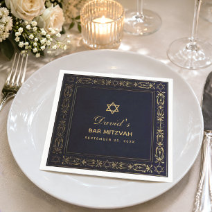Servilleta De Papel Bar Mitzvah Vintage Elegante Azul Marino Dorado Es