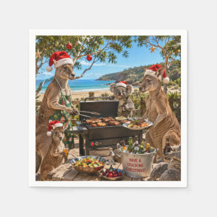 Servilleta De Papel Barbacoa de Navidad junto al mar con canguros y ko