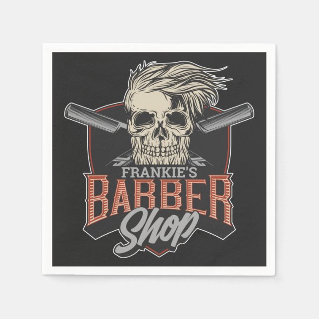 Servilleta De Papel Barbería personalizada Hipster Skull y Razors (Anverso)