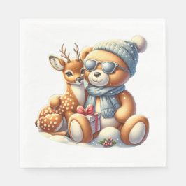 Servilleta De Papel Bärchen und sein Rehkitz im Schnee