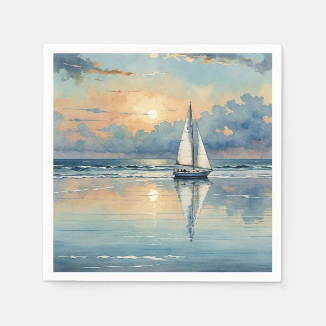 Servilleta De Papel Barco acuático sobre pintura oceánica (Anverso)