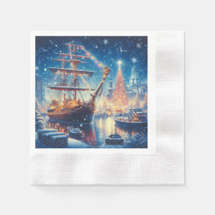 Servilleta De Papel barco atracado en Navidad/Invierno