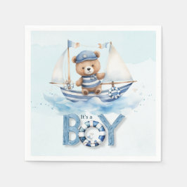 Servilleta De Papel Barco azul cúbico Teddy Bear Boy Baby Shower