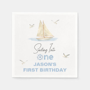 Servilleta De Papel Barco azul navegando en un primer cumpleaños