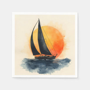 Servilleta De Papel Barco de vela al atardecer en acuarela