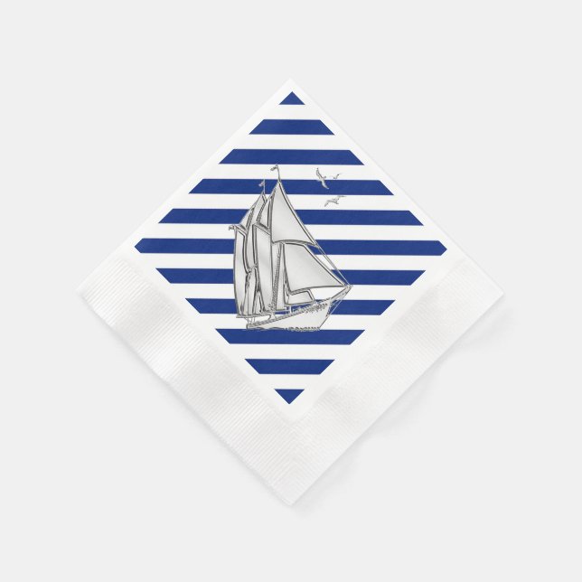 Servilleta De Papel Barco de vela cromado en franjas de la marina de i (Borde)