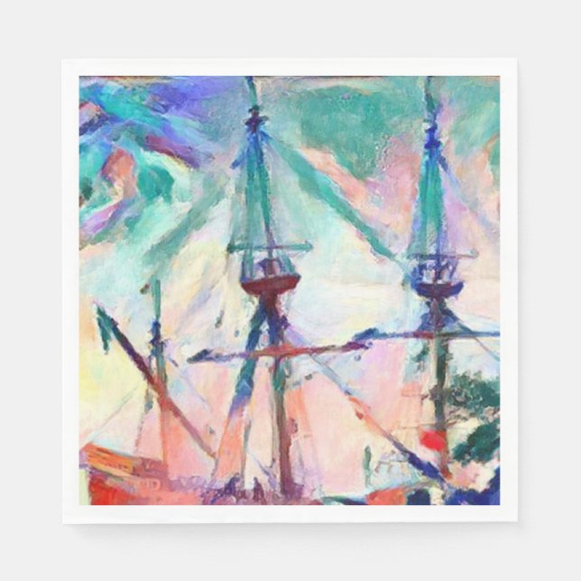 Servilleta De Papel barco de vela en puerto (Anverso)