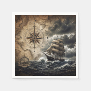 Servilleta De Papel Barco de vela vintage con rosa de los vientos