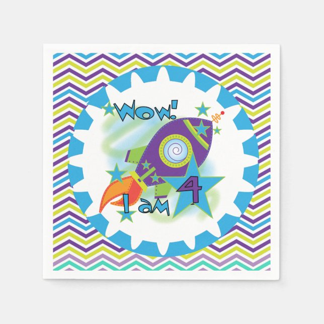 Servilleta De Papel Barco espacial 4toallas de papel de cumpleaños (Anverso)