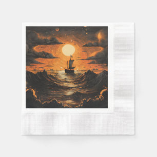 Servilleta De Papel Barco navegando por la noche