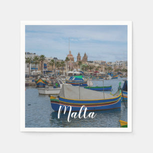 Servilleta De Papel Barcos de pesca tradicionales y coloridos en Malta