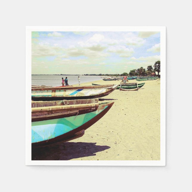 Servilleta De Papel Barcos en la playa tropical (Anverso)